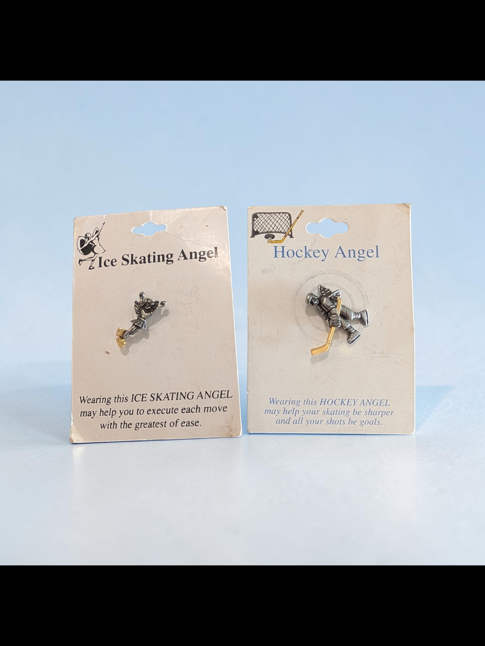 Vintage Hockey & Ice Skating Angel Pins Collectible Set w/ Original Cards